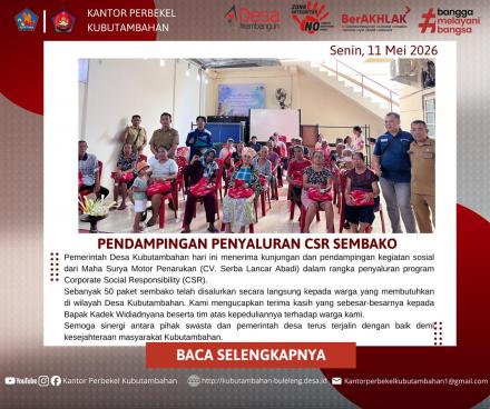 SINERGI PEMDES DAN SWASTA: 50 PAKET SEMBAKO CSR MAHA SURYA MOTOR DISALURKAN KE WARGA KUBUTAMBAHAN